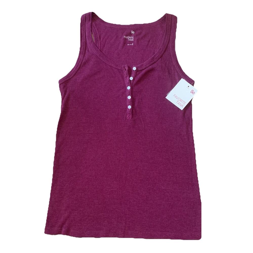 SO Favorite Ribbed Henley Tank Top Women’s M Burgundy Sleeveless NWT